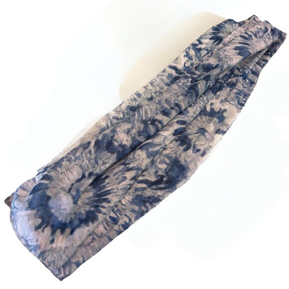 Vintage Women’s Scared Blue Wave Swirl Floral 62” Lightweight Summer Classic - Picture 2 of 6